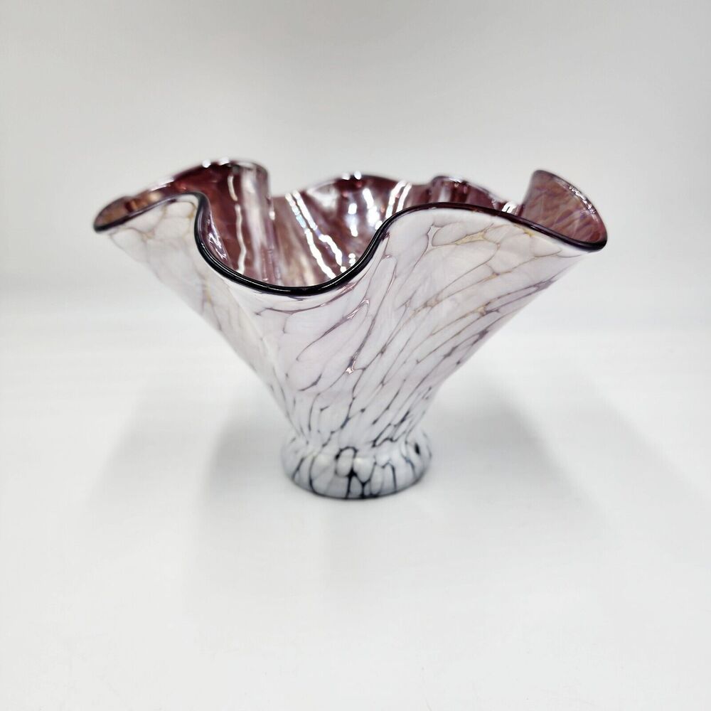 KROSNO JOSEFINA Ruffled Rim Lilac Purple Vase Iridescent Handkerchief White